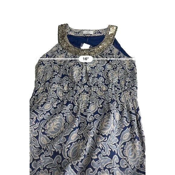 LOFT Blue Paisley Cotton Embellished sequin Sleeveless Shift Dress Size 2P New - Picture 3 of 7